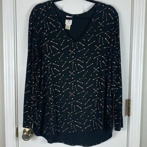 Self-Esteem black long sleeved tee shirt with gold arrows size 1X.